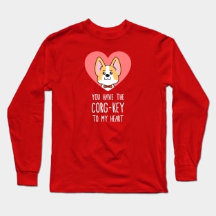 "Corg-key To My Heart" Valentines Corgi Pun Long Sleeve T-Shirt